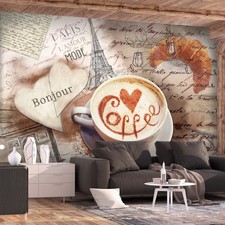 Kaffee Küche Holzoptik VLIES FOTOTAPETE 3D WOHNZIMMER TAPETE WANDBILD XXL