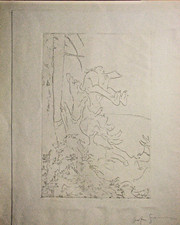 OLAF GULBRANSSON . " OLAF GULBRANSSON ALS PAN auf dem BAUM " RADIERUNG signiert