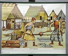 Schulwandbild Rollkarte Poster Lehrtafel Erzgießen Bronzezeit