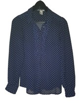 H&M Rüschen Bluse mit Punkten dunkelblau Gr 36