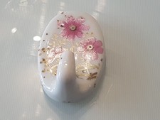  1er Wandhaken aus den 60J. oval Haken Porzellan Garderobe Bad Flur Blumenmuster