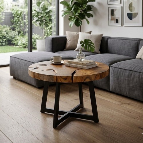 Runder massivholz couchtisch - massivholz,