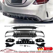 Carbon Look Diffusor Heckdiffusor Endrohr Blende für Mercedes W205 S205 C43 Line