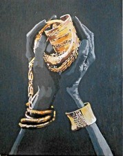 Leinwand Bild Afrikanisches Gold Acrylfarbe 40x60 kein Druck Schwarze Frau Hand