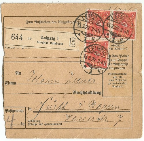 Deutsches reich paketkarte - deutsches, reich,