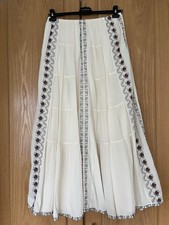 Zara Maxirock S bestickt Boho Hippie weiß Stufenrock langer Rock Stickerei Ethno