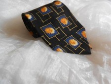 Hugo Boss Krawatte 1 Seide Schwarz Blau Gelb Braun Blumen 147cm Neuw. #KR1943