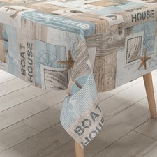 Wachstuch Tischdecke 01649-02 türkis maritim Meer Beach Holz eckig rund oval