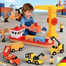 Kran Spielzeug Baustellenfahrzeuge Kinder-Holz Baustelle Spielzeug ab 3 Jahre DE