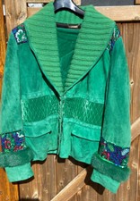 Roberto Cavalli Vintage Jacke Leder Nerz Brokat Seide grün dtsch. Gr. 40/42