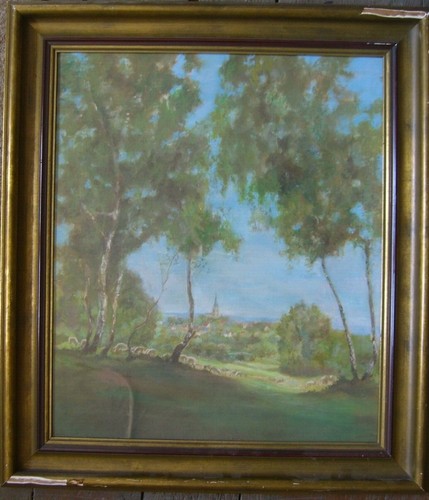 Kirchturm pastell schafherde - pastell,