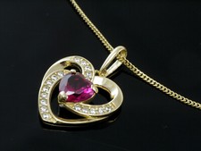 Goldkette mit Herz Anhänger mit Opal Rubin  oder Saphir verschiedene Legierungen