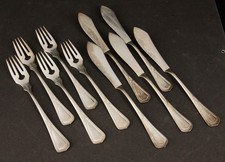 Antik Jugendstil, 10 teiliges Fischbesteck, I/O, versilbert #A2