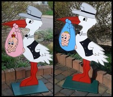 Herzding Klapperstorch mit Smoking, Holz Storch zur Geburt, Größen- und Farbwahl