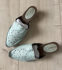 Damen Pantoletten PicNic orientalisch Türkis blau grün Leder Slipper Schuhe 39