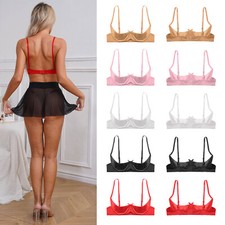 Damen Nachtwäsche Satin Bralette Hochdrücken Unterwäsche Push Up BH Teddy Sexy