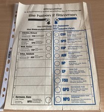 Stimmzettel Bundestagswahl 1969. Stimmkreis Weißenburg in Bayern (CSU, FDP, NPD)
