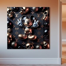 XL LEINWAND BILD BIS 140x140x5 MICKY-MAUS TOTENKOPF 3D-SCHWARZ-KUPFER-GOLD-OPTIK