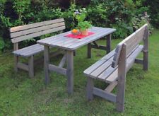 Holz Garnitur Summer grau imprägniert 2 Bänke + 1 Tisch Gartenbank Gartentisch