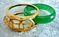 Jade Folklore Stein Schmuck Ring 2 in1 grün gold Gr. 19 + 20 NEU + TOP