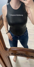 Damen Top Ärmellos Tank Top Wetlook Weste Shirt Unterhemd Schwarz Leder Optik