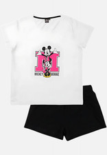 Disney Minnie Mouse Schlafanzug für Damen - Pyjama Set kurz Weiß/Schwarz