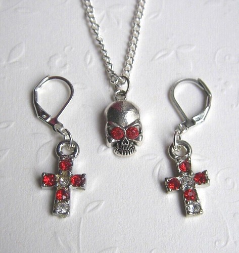 Totenkopf kette kreuz ohrringe - totenkopf, kreuz-ohrringe
