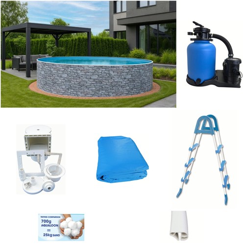 Stahlwandpool set steinoptik - set,