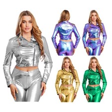 Damen Metallic Shiny Cropped