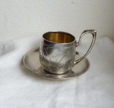 SEHR SCHÖNE JUGENDSTIL TASSE/UNTERTELLER  800er SILBER 1906  "Hermann"