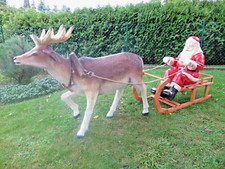 XXXL Rentier+Weihnachtsmann+Schlitten Gespann 2,90m lang lebensgross Santa-Deko
