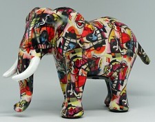 Spardose Sparbüchse Keramik Elefant bunt gemustert hell mit Schloss 23 cm