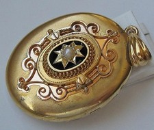 Anhänger Medaillon antik Biedermeier 14 Kt 585 er Gold Onyx Perle 