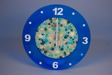 Wanduhr Epoxid Harz Blau 29cm Wand Dekoration Uhr Handmade Perlen