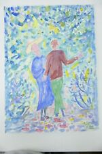 Wilhelm Klußmann Aquarell 1994 sig. Gespräch im Wald 63x44cm N-1545