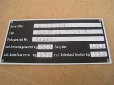 Gebrauchtes Typenschild CITROEN TORPEDO 10 CV / B2 Baujahr 1919 sehr selten