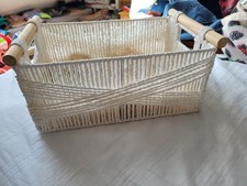 Korb Aufbewahrung Aufbewahrungskorb Weiß Geflochten 23x34x15 Cm