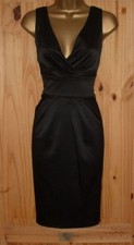 Schwarz Satin Pencil Wiggle Galaxy Plissee Smart Abend Cocktailkleid Gr 18 16