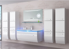 Badmöbel Set Badezimmer schränke Waschbecken Spiegel Weiß LED  Badmöbel Set 90