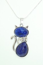 Silberkette mit Lapislazuli-Katzenanhänger