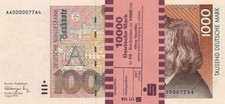 10 x 1000 DM, Deutsche Mark, Geldscheine 1991, mit Banderole - Reproduktion
