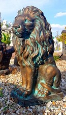 🔶 Gartenfigur 1 x Löwenpaar Löwe Steinlöwe Bronze Türkis Steinkunst BLACKFORM