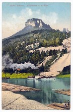 AK Litho Elbe Lilienstein Dampfer und Flöße gel. 1916 nach Regensburg mit Dampf