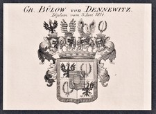 Bülow Dennewitz / coat of arms Wappen Kupferstich Genealogie Heraldik 1820