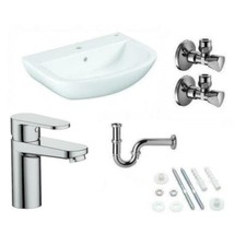 Grohe Waschtisch Waschbecken 60cm mit Armatur Siphon Eckventile Komplettset