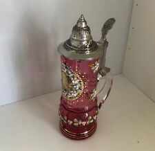 Antiker Glaskrug Bierkrug Weinkrug Deckelkrug Zinndeckel Handbemalt Bierhumpen