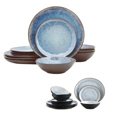 andas 12-tlg Tafelservice Arnhem blau Steinzeug mit Design Glasur Geschirr Set