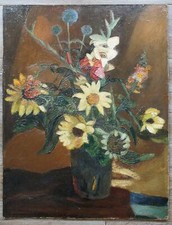 Blumen Stillleben auf Leinwand Pflanzen in Vase signiert und handgemalt 59x76 cm