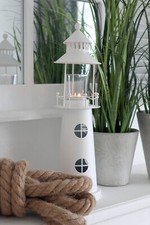 Leuchtturm WHITE OCEAN weiß aus Metall H37cm Windlicht Deko Beach House Laterne