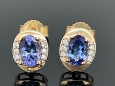 OHRSTECKER AUS 375/- GELBGOLD MIT TANSANIT AAA & BRILLANTEN SCHMUCKJAGD